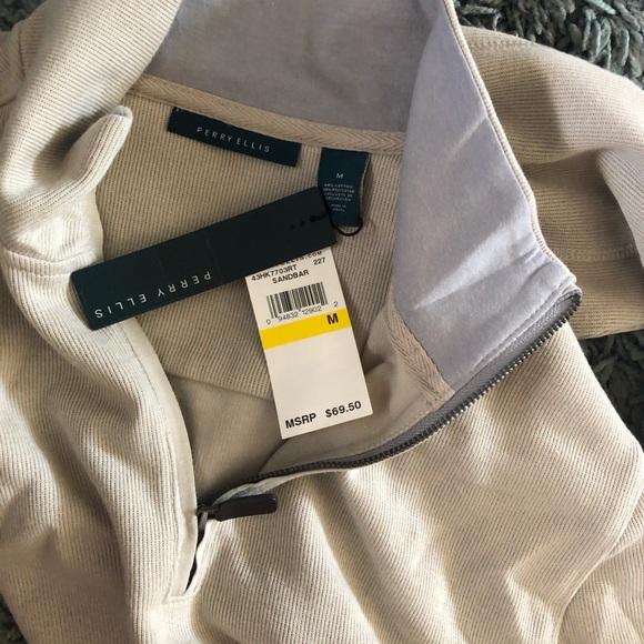 Perri Ellis Men’s Mock Neck Quarter Zip Pullover Sandbar Color Sweater - Picture 5 of 5